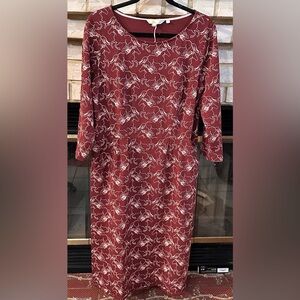 Boden Burgundy Top with Cream Floral Pattern